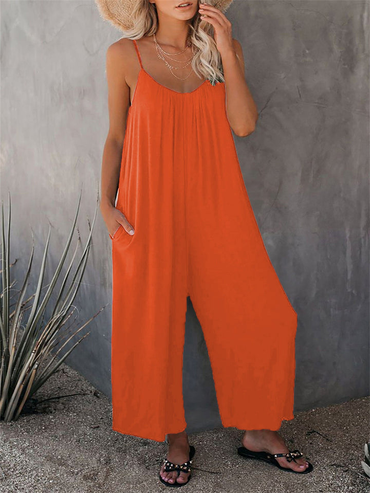 Loose Fit Women's Cotton Blend Jumpsuit Casual Pocket Style