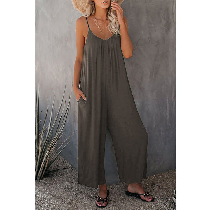 Loose Fit Women's Cotton Blend Jumpsuit Casual Pocket Style