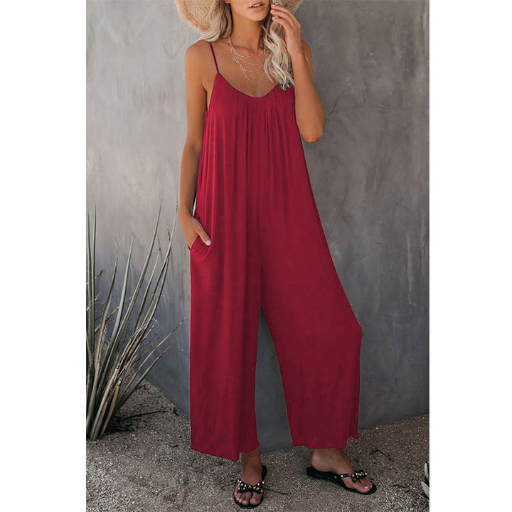 Loose Fit Women's Cotton Blend Jumpsuit Casual Pocket Style