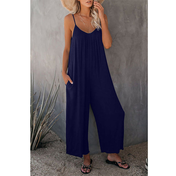 Loose Fit Women's Cotton Blend Jumpsuit Casual Pocket Style