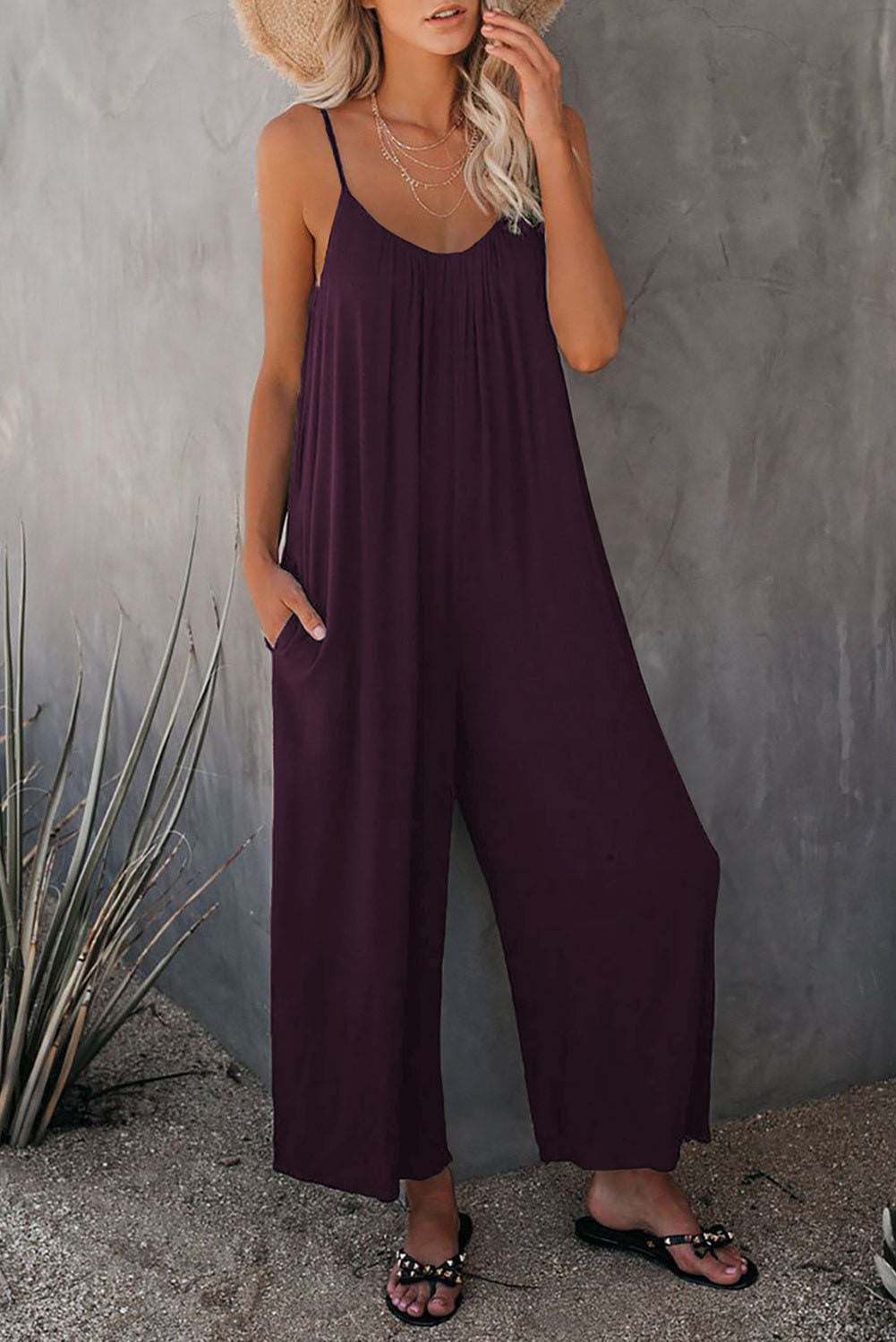 Loose Fit Women's Cotton Blend Jumpsuit Casual Pocket Style
