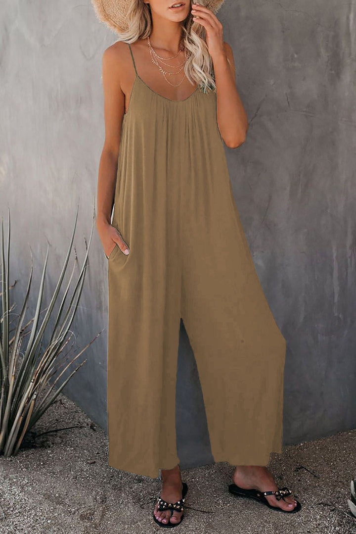 Loose Fit Women's Cotton Blend Jumpsuit Casual Pocket Style