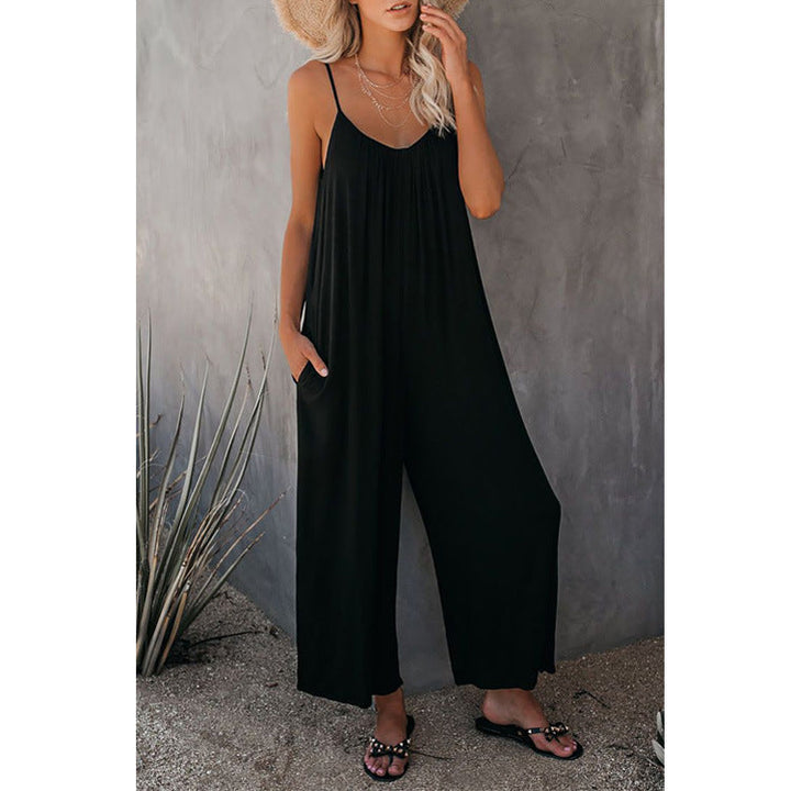 Loose Fit Women's Cotton Blend Jumpsuit Casual Pocket Style
