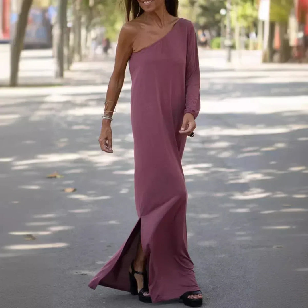 Asymmetrical Maxi Dress One Shoulder Lightweight Black