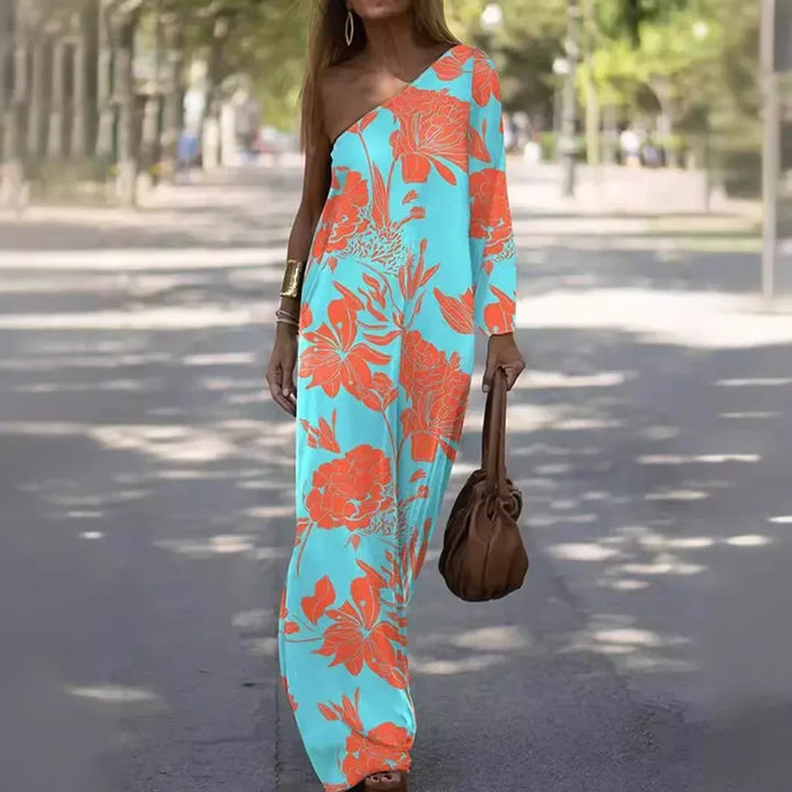 Asymmetrical Maxi Dress One Shoulder Lightweight Black