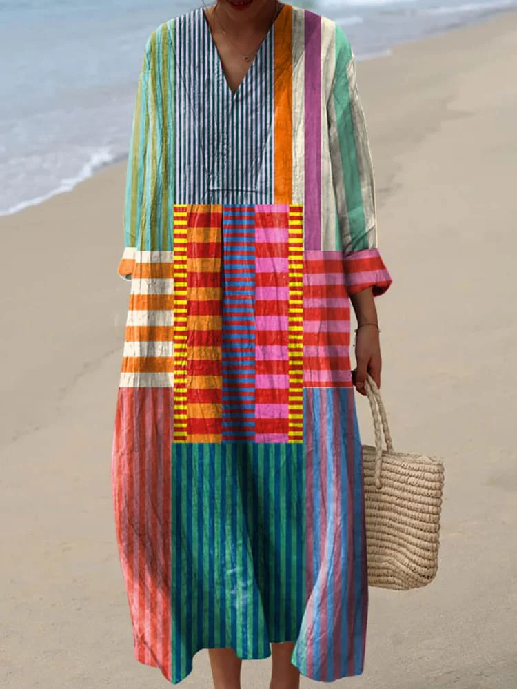Retro Geometric Print Dress for Women