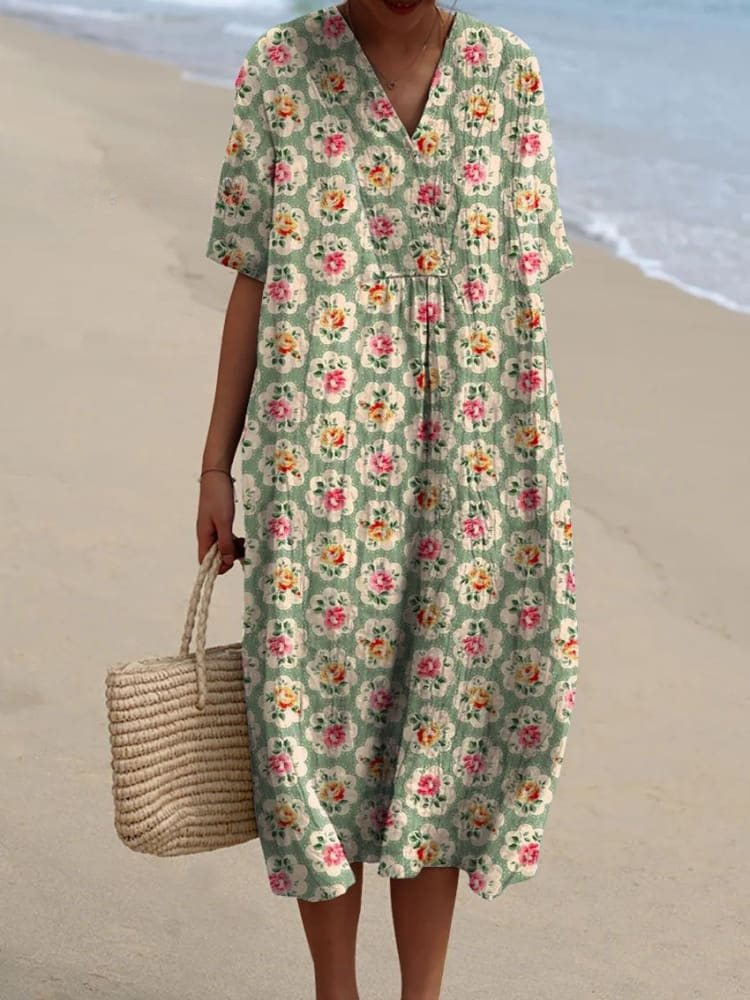 Women's Vintage Floral Print Casual Flowy Dress