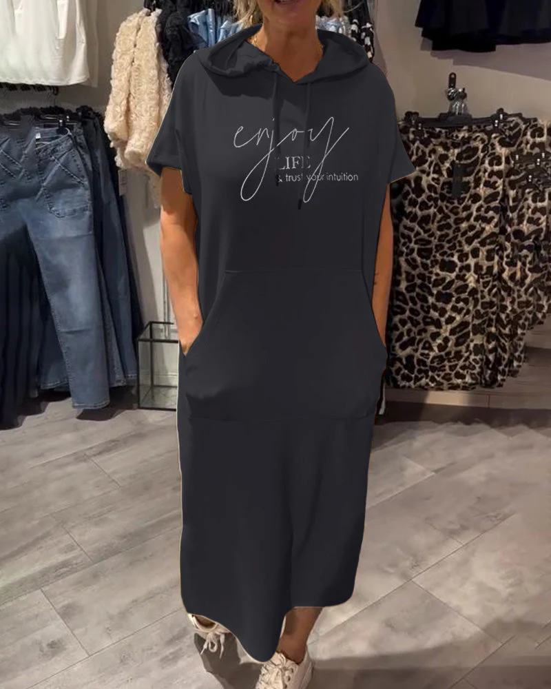 Casual Hooded Jumper Dress Comfortable Midi Fit