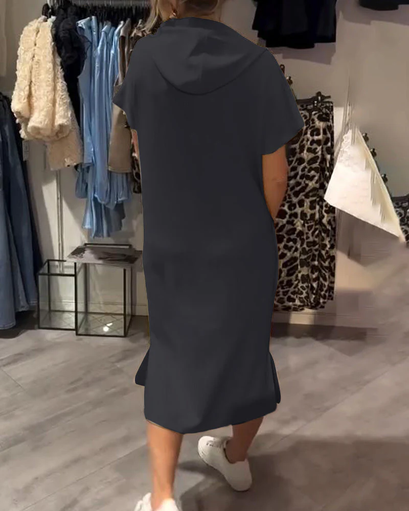 Casual Hooded Jumper Dress Comfortable Midi Fit