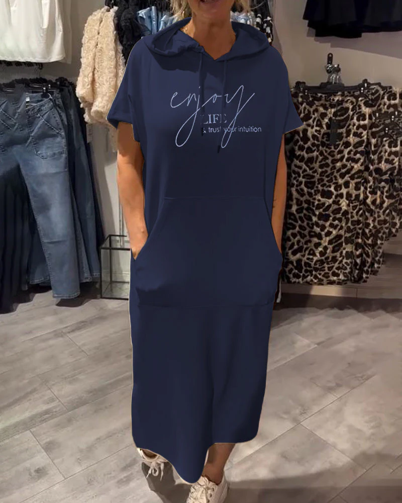 Casual Hooded Jumper Dress Comfortable Midi Fit