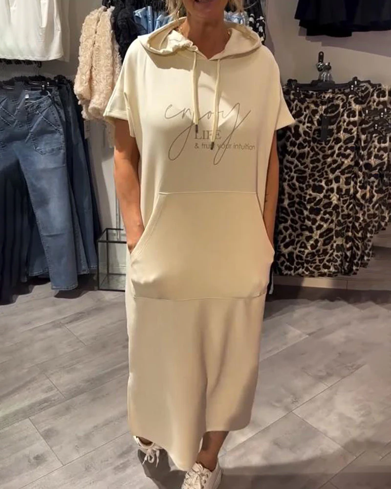 Casual Hooded Jumper Dress Comfortable Midi Fit