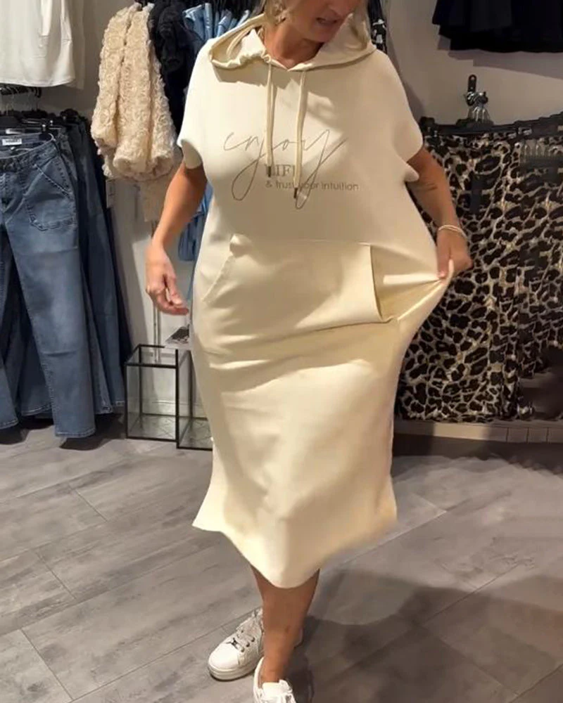 Casual Hooded Jumper Dress Comfortable Midi Fit