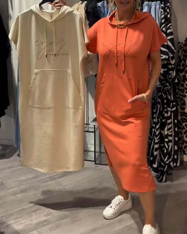 Casual Hooded Jumper Dress Comfortable Midi Fit