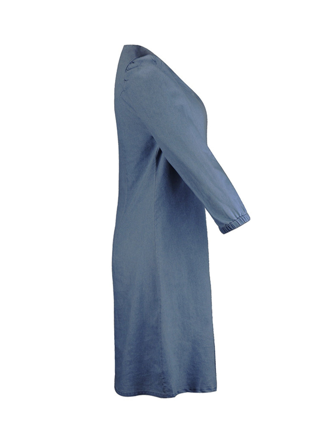 Soft Denim V Neck Dress Puff Sleeve Above Knee