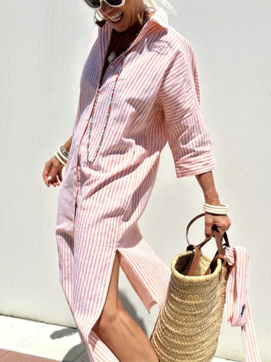 Striped Shirt Dress Lightweight Relaxed Fit
