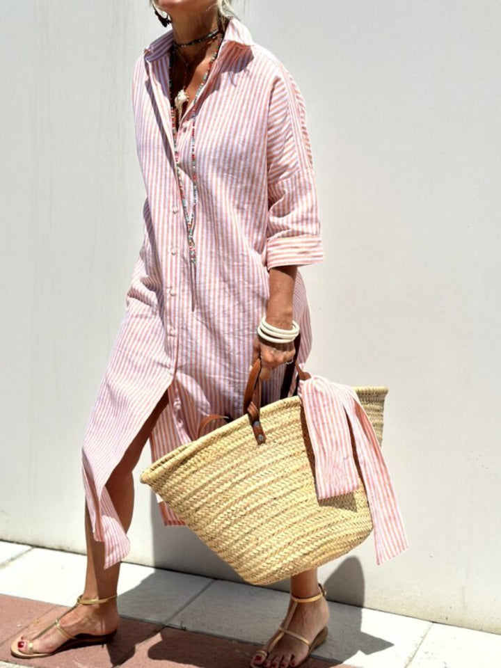 Striped Shirt Dress Lightweight Relaxed Fit