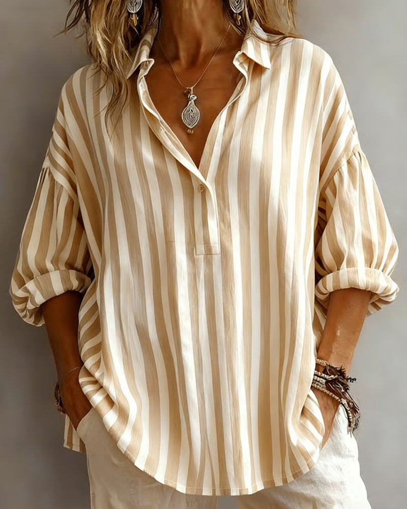 Nora | Loose Striped Blouse with Collar