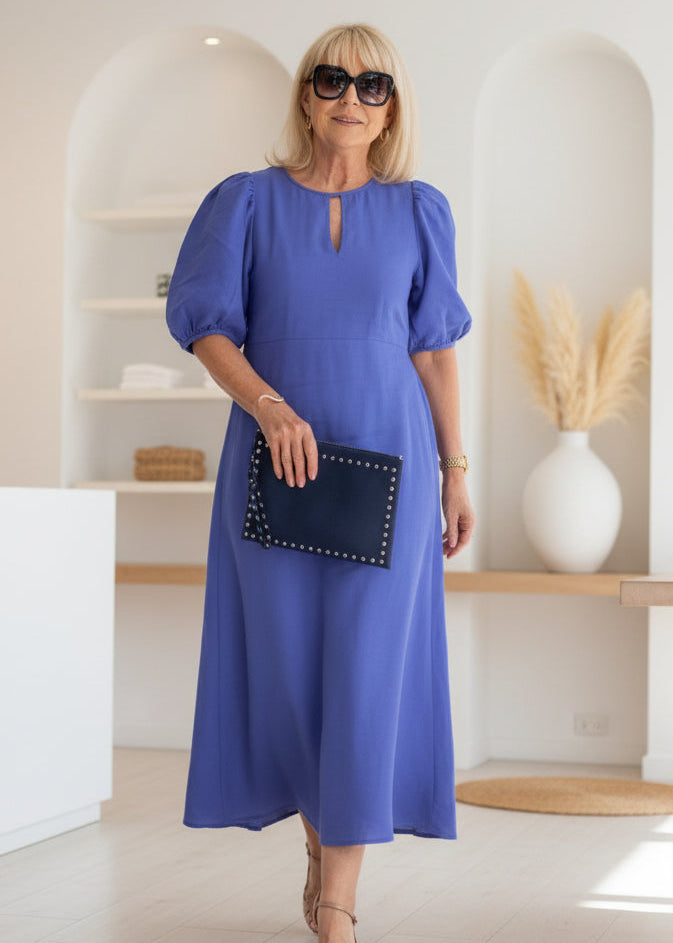Relaxed Fit Maxi Dress Puff Sleeve Lightweight Linen