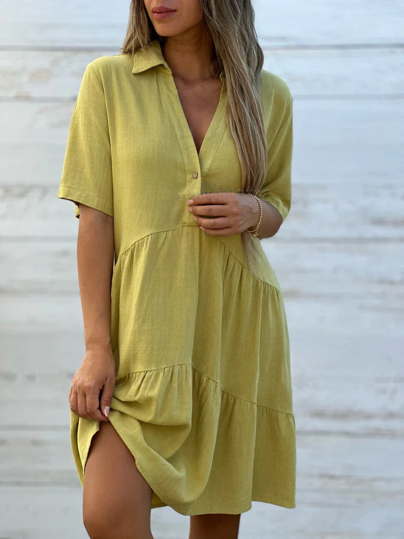 Lightweight Short Sleeve Dress Relaxed Fit Flared Silhouette