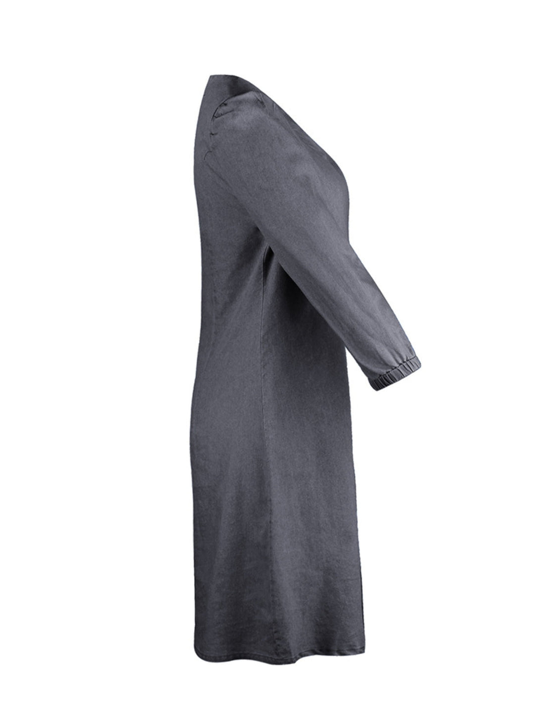 Soft Denim V Neck Dress Puff Sleeve Above Knee