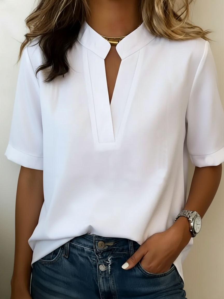 Elegant V Neck Blouse Relaxed Fit Lightweight Fabric