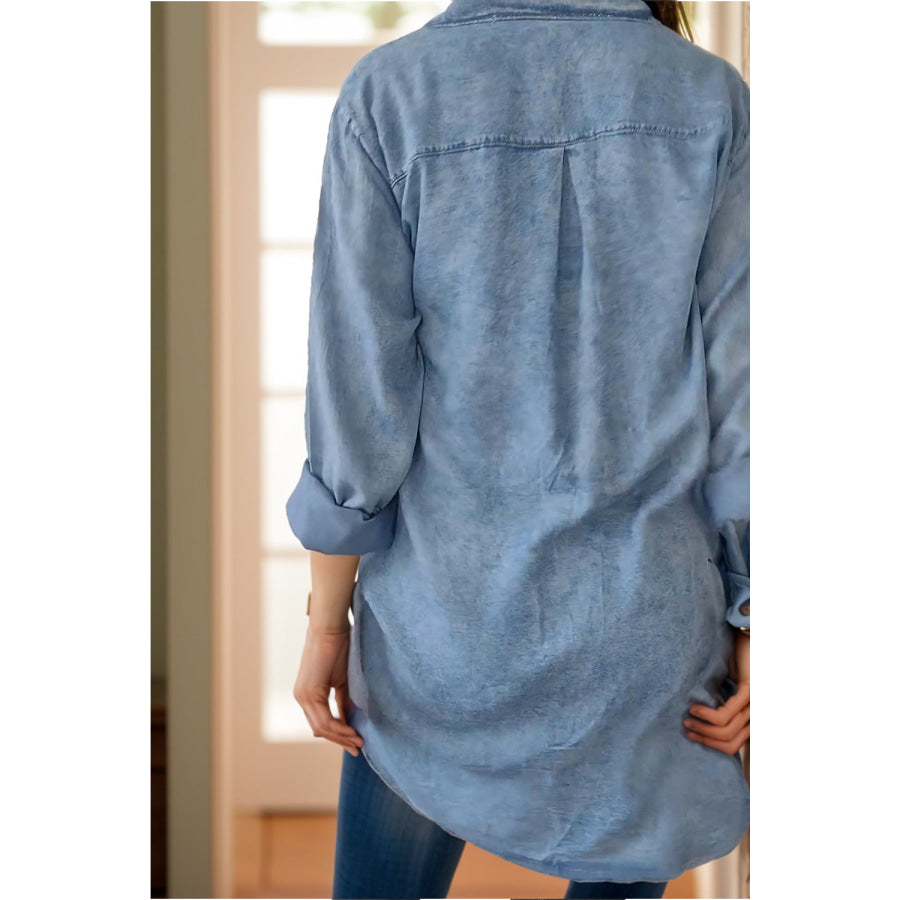 Relaxed Fit Denim Shirt Long Sleeve Lightweight