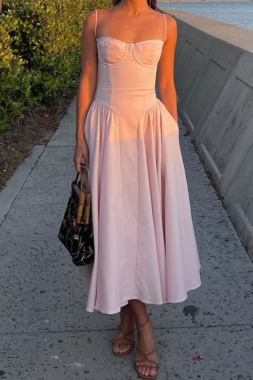 Margovil Spaghetti Strap Pocketed Corset Swing Midi Dress