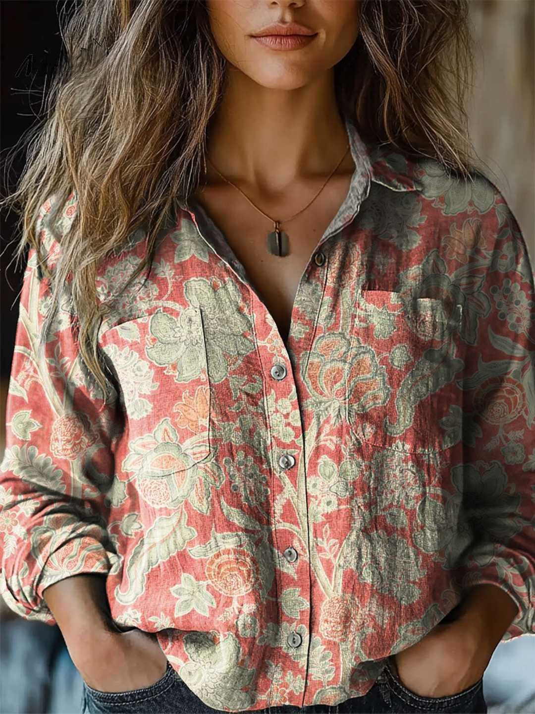 Angela | Vintage Lovely Floral Pattern Art Print Casual Long Sleeve