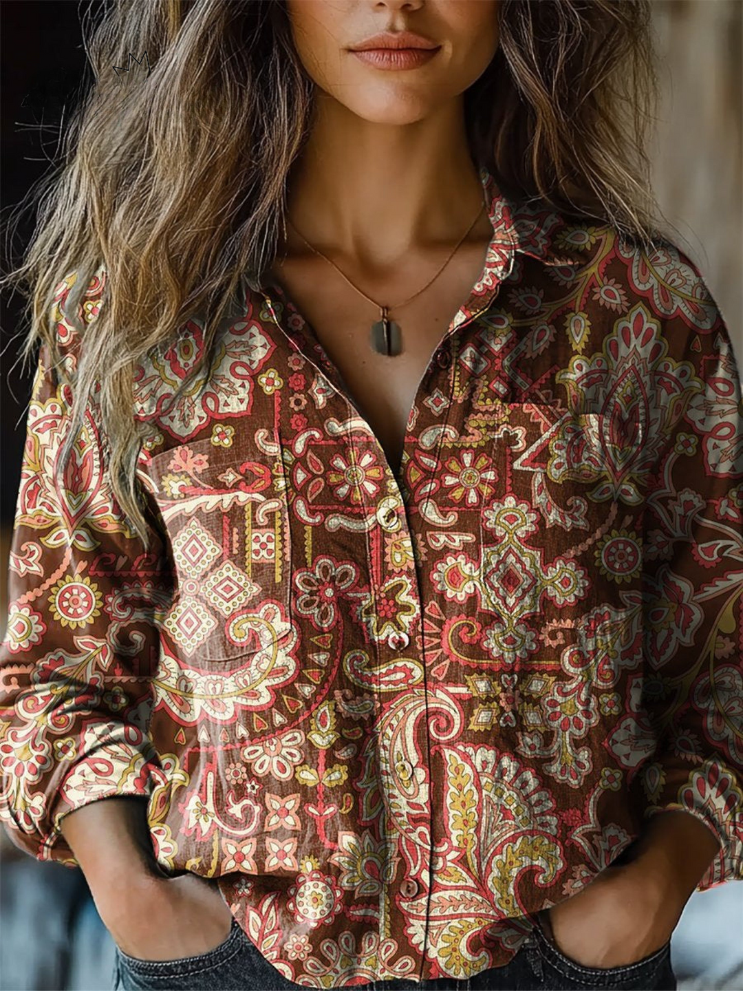 Victoria | Vintage Ethnic Flower Print Casual Long Sleeve