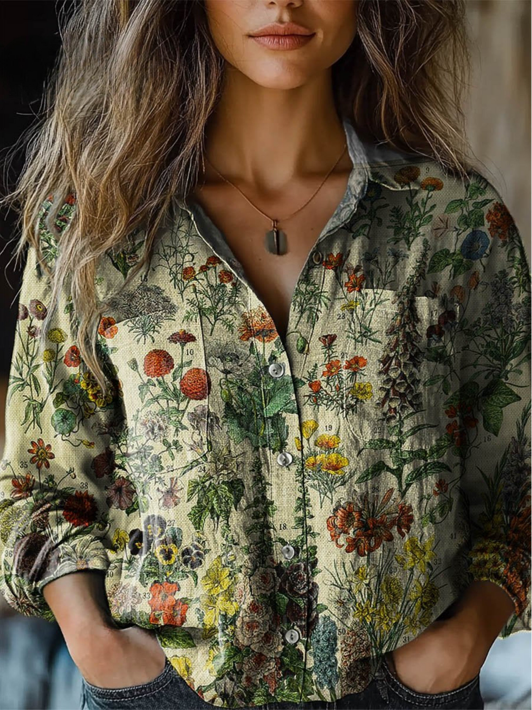 Rebecca | Vintage Lovely Floral Art Print Casual Long Sleeve