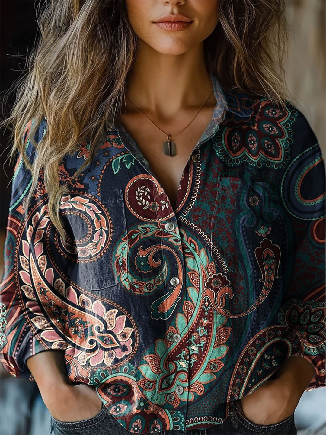Janice | Paisley Colorful Art Print Casual Long Sleeve