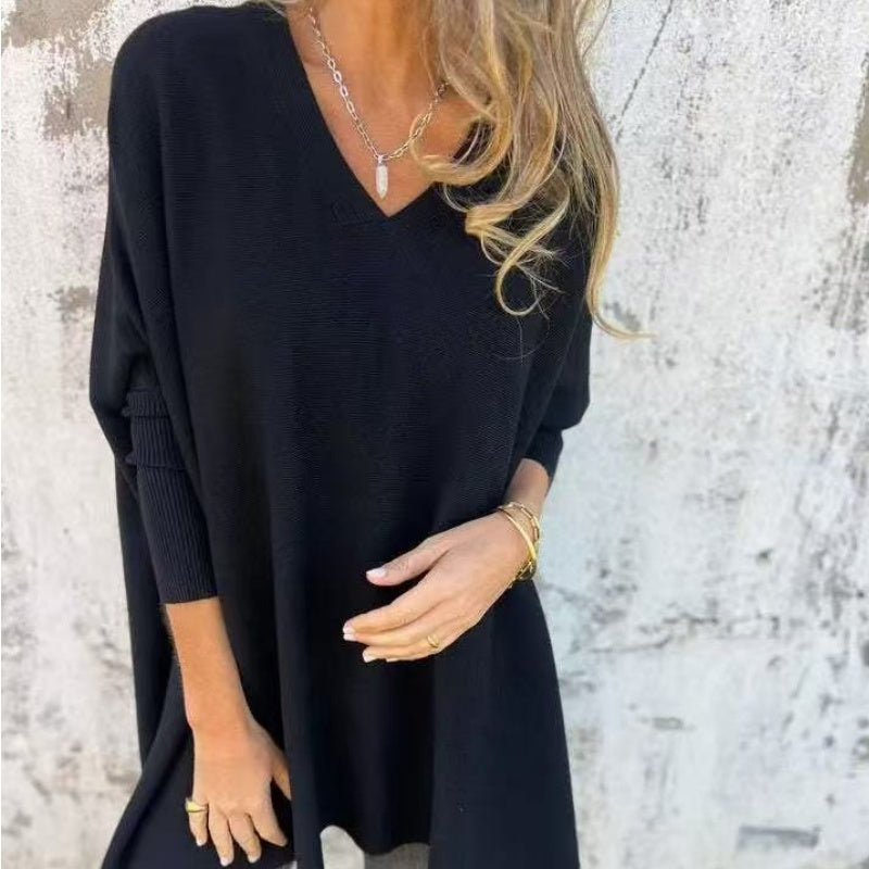 Soft V Neck Oversized Knit Top Relaxed Fit