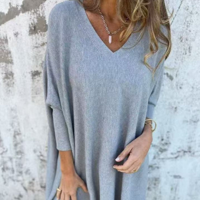 Soft V Neck Oversized Knit Top Relaxed Fit