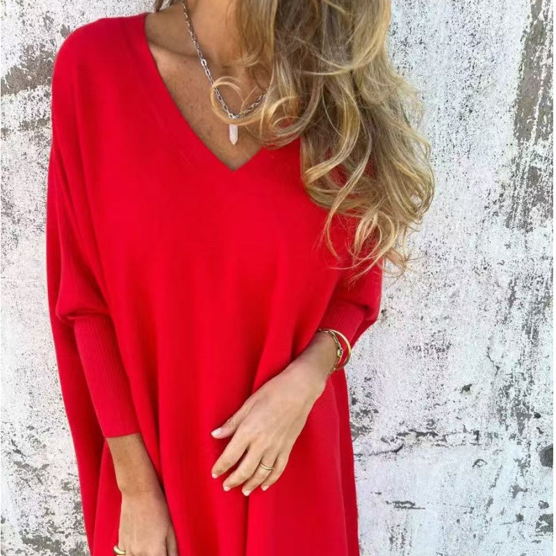 Soft V Neck Oversized Knit Top Relaxed Fit