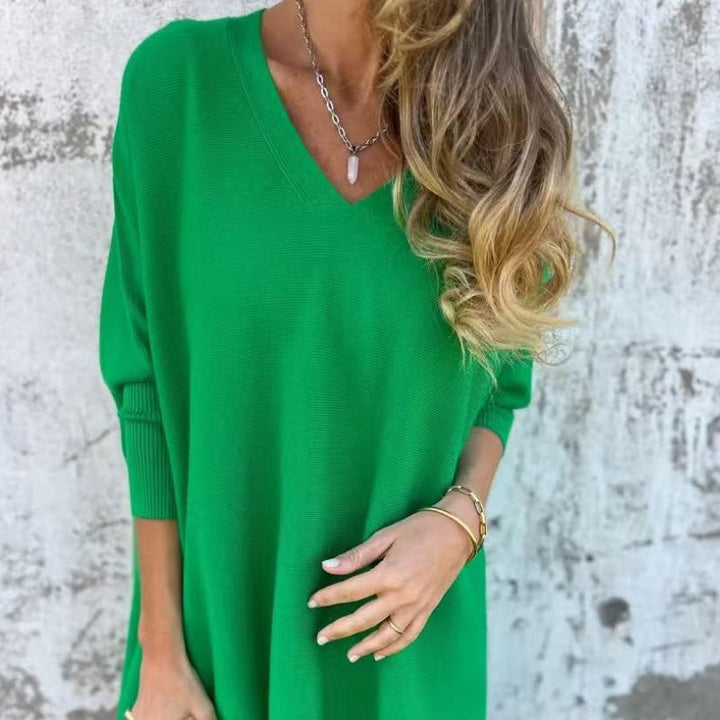 Soft V Neck Oversized Knit Top Relaxed Fit