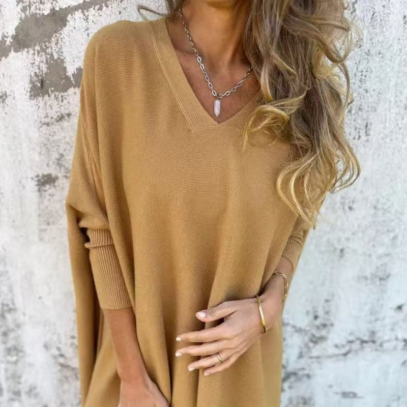 Soft V Neck Oversized Knit Top Relaxed Fit